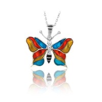 14K Rose Gold Blue Red Butterfly Necklace