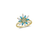 14K Solid Gold Art Design Fashion Flower Ladies Ring