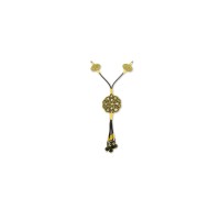 999 Sterling Silver Black Rope Bead Hand Knit Gold Detail Necklace