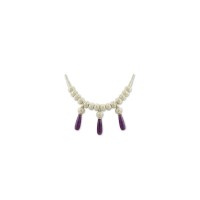 999 Sterling Silver Purple Agate Stone White Bead Handmade Necklace 