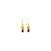 999 Sterling Silver Red Carnelian Stone Gold Beaded Hand Knit Earring