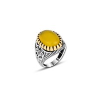 925 Silver Yellow Agate Ring For Men