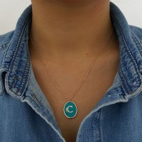 Rose Gold P. 925K Sterling Silver Initial Letter C Necklace