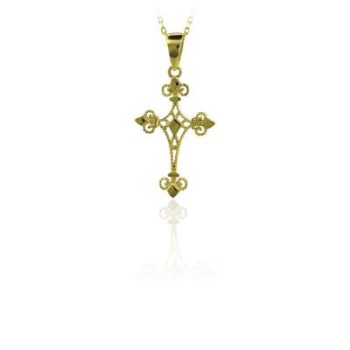 14K Solid Gold Cross Charm Necklace