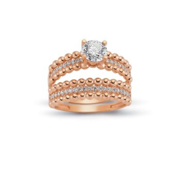 14K Solid Gold Solitaire With Band Engagement Wedding Ring Set