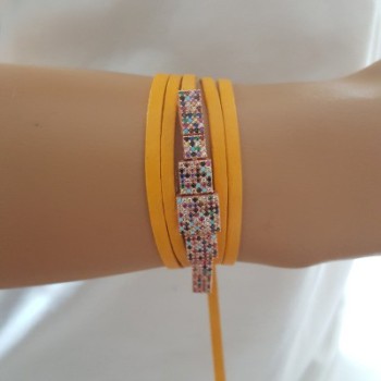 925K Sterling Silver Choker Yellow Leather Rainbow Necklace