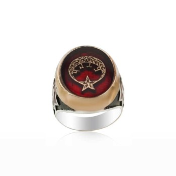 925K Sterling Silver Star And Crescent Men Ring