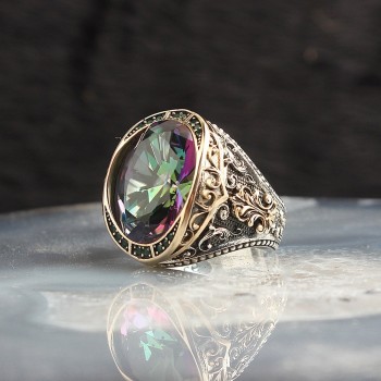 925 Sterling Silver Paraiba Stone Handmade Men Ring