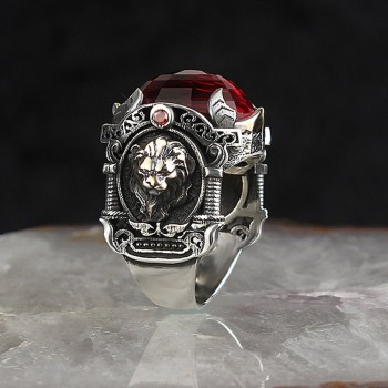 925 Sterling Silver Black Zircon Stone Lion Head Motif Men Ring