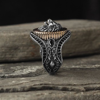 925 Sterling Silver Lion Head Handmade Traditional Motif Men Ring